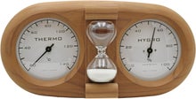 Saunia kombinerad bastutermometer, hygrometer och timglas av v&auml;rmebehandlat tr&auml;.