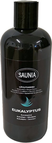 Saunia Eukalyptus bastudoft i en 500 ml flaska.