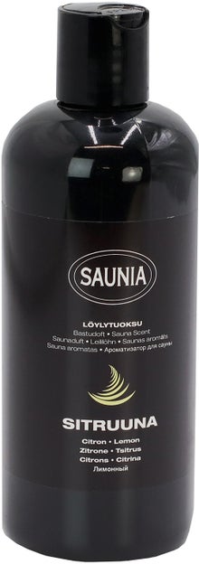 Saunia Citron bastudoft i en 500 ml flaska.