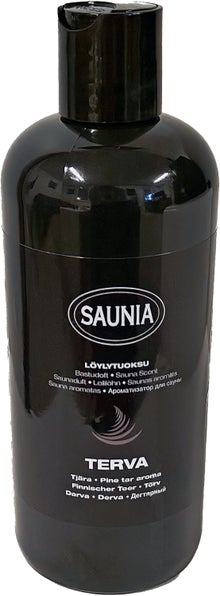 Saunia Tj&auml;ra bastudoft i en 500 ml flaska.
