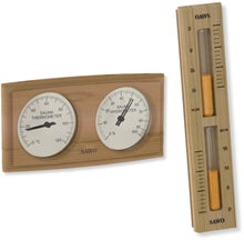 SAWO termometer, hygrometer + timglas, ceder
