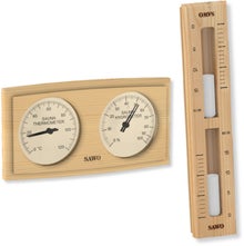 SAWO termometer, hygrometer + timglas, tall