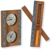SAWO termometer, hygrometer + timglas, ceder & täljsten