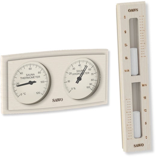 SAWO termometer, hygrometer + timglas, asp